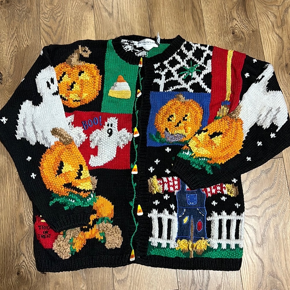 Vintage 1994 Hand Knitting Cardigan Sweater The Eagle’s Eye Sz L Christmas